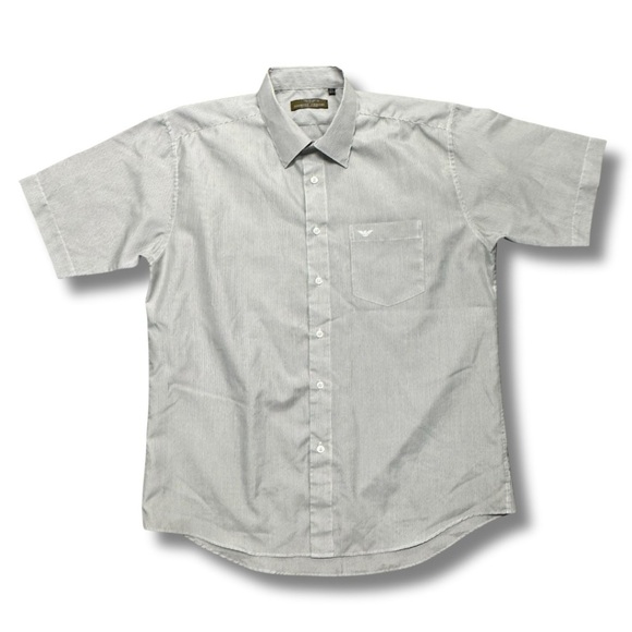 GIORGIO ARMANI Men’s Short Sleeve Button down Stripe Shirt, White/Black, L/XL - Picture 1 of 5